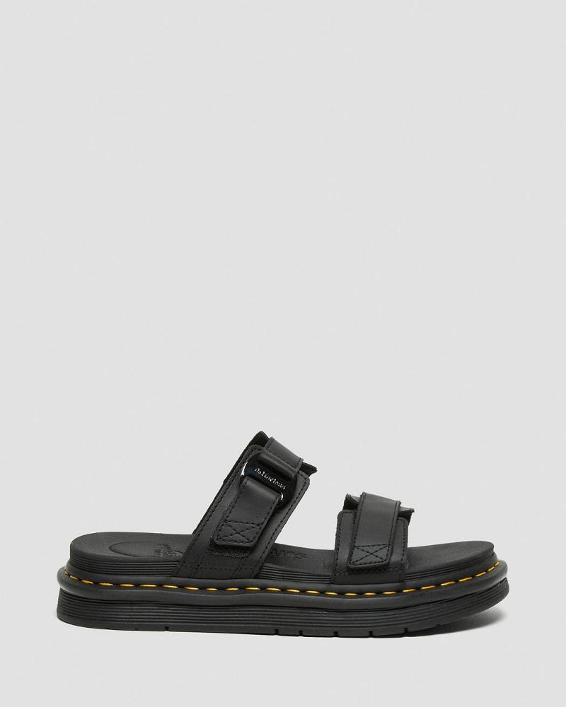 Black Men's Dr Martens Chilton Men's Leather Slide Sandals | CA 633RVD